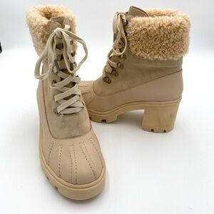 Splendid‎ Mikayla Suede Sherpa Chunky Lug Lace Up Leather Combat Boots 9 NWOT